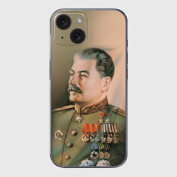 Чехол для iPhone 15 силиконовый с защитой камеры Сталин в мундире