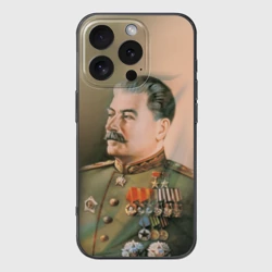 Чехол для iPhone 16 Pro силиконовый с защитой камеры Сталин в мундире