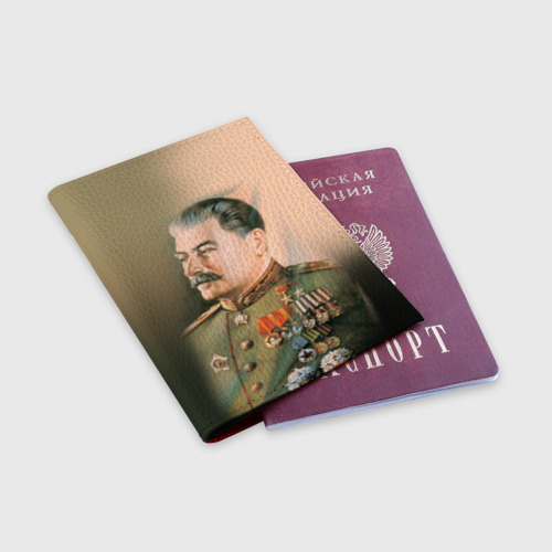 Обложка для паспорта матовая кожа Сталин 1, цвет красный - фото 3