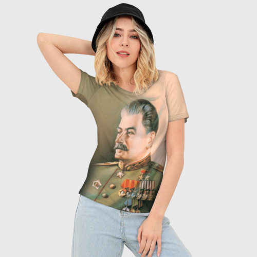 Женская футболка 3D Slim Сталин 1, цвет 3D печать - фото 3