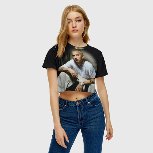 Женская футболка Crop-top 3D Эминем сидит и смотрит, зачем он это делает, цвет 3D печать - фото 4