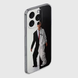 Чехол для iPhone 16 Pro Max силиконовый с защитой камеры Эминем в половинчатом костюме black-white - фото 2