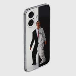 Чехол для iPhone 16 силиконовый с защитой камеры Эминем в половинчатом костюме black-white - фото 2