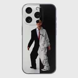 Чехол для iPhone 15 Pro силиконовый с защитой камеры Эминем в половинчатом костюме black-white