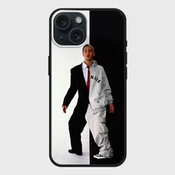 Чехол силиконовый для Apple iPhone 15 матовый Эминем в половинчатом костюме black-white