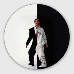 Круглый коврик для мышки Эминем в половинчатом костюме black-white