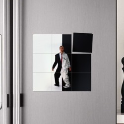 Плакат с принтом Эминем в половинчатом костюме black-white для любого человека, вид спереди №4. Цвет основы: белый