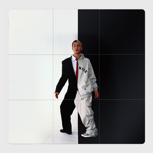 Магнитный плакат 3x3 с принтом Эминем в половинчатом костюме black-white, вид спереди №1
