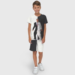 Детский костюм с шортами 3D Эминем в половинчатом костюме black-white - фото 2