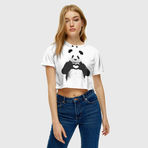 Женская футболка Crop-top 3D Панда Love, цвет 3D печать - фото 3