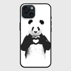 Чехол силиконовый для Apple iPhone 15 матовый Панда Love
