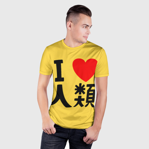 Мужская футболка 3D Slim Я люблю человечество на японском - фото 3