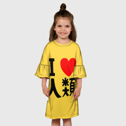 Детское платье 3D Я люблю человечество на японском - фото 2