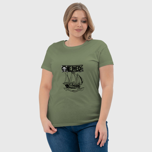 Женская футболка хлопок One piece корабль, цвет авокадо - фото 6