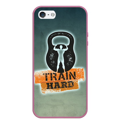 Чехол для iPhone 5/5S матовый Train hard 2, цвет розовый