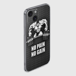 Чехол для iPhone 15 силиконовый с защитой камеры No pain no gain штангист - фото 2