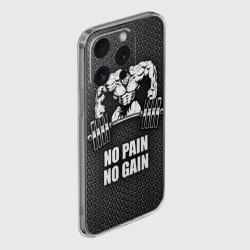 Чехол для iPhone 15 Pro Max силиконовый с защитой камеры No pain no gain штангист - фото 2
