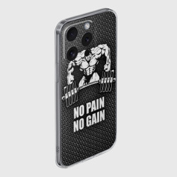Чехол для iPhone 15 Pro силиконовый с защитой камеры No pain no gain штангист - фото 2