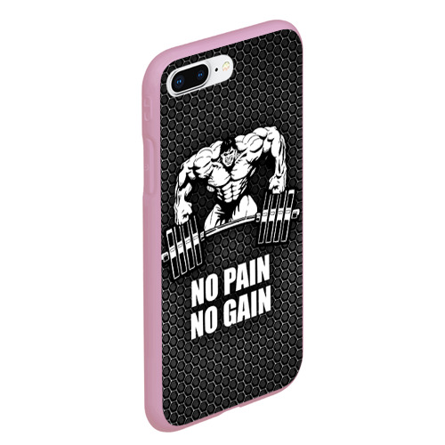 Чехол для iPhone 7Plus/8 Plus матовый No pain no gain штангист, цвет розовый - фото 3