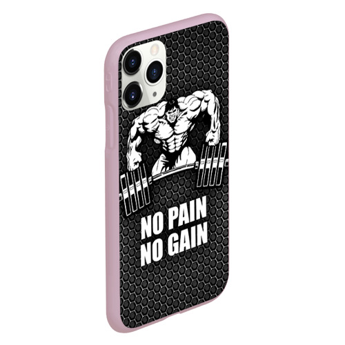 Чехол для iPhone 11 Pro матовый No pain no gain штангист, цвет розовый - фото 3