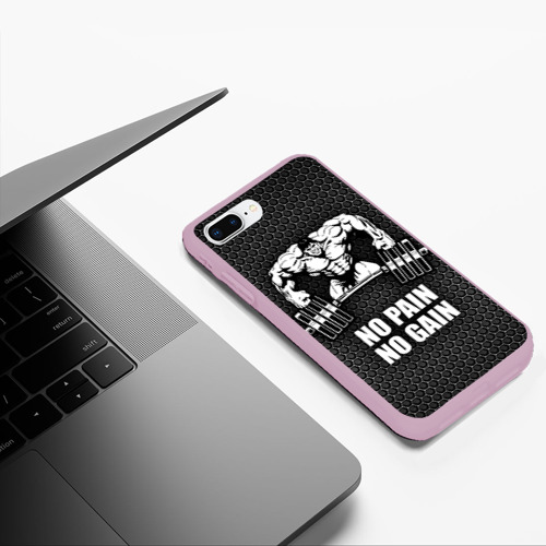 Чехол для iPhone 7Plus/8 Plus матовый No pain no gain штангист, цвет розовый - фото 5