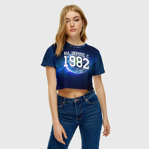 Женская футболка Crop-top 3D На Земле с 1982, цвет 3D печать - фото 3