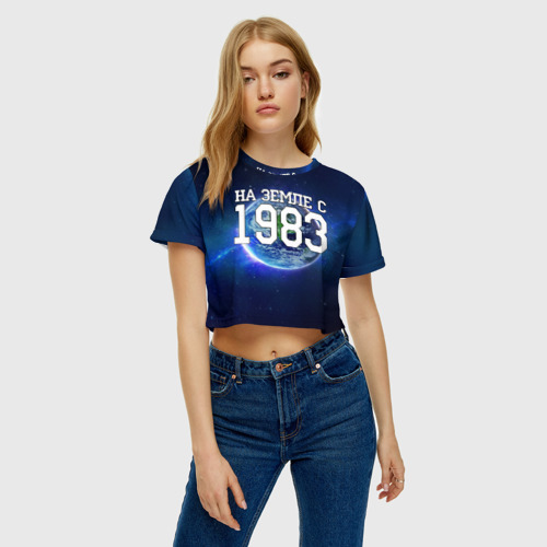 Женская футболка Crop-top 3D На Земле с 1983, цвет 3D печать - фото 3