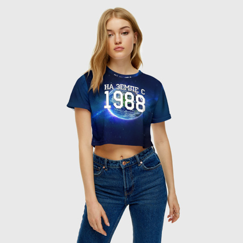 Женская футболка Crop-top 3D На Земле с 1988, цвет 3D печать - фото 4