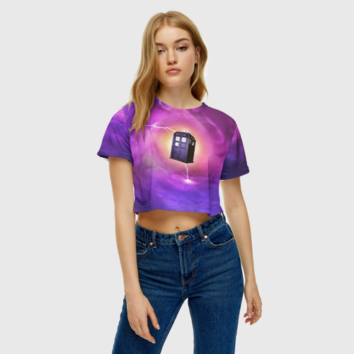 Женская футболка Crop-top 3D Time vortex, цвет 3D печать - фото 3