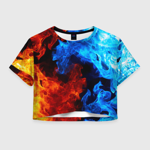 Женская футболка Crop-top 3D Битва огней Фото 01 Женская футболка Crop-top 3D Битва огней Фото 01