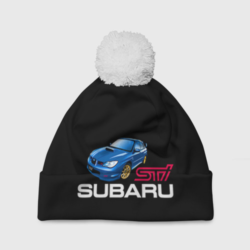 Шапка 3D c помпоном Subaru STI, цвет 3D печать