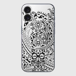 Чехол для iPhone 16 силиконовый с защитой камеры Тату полинезия