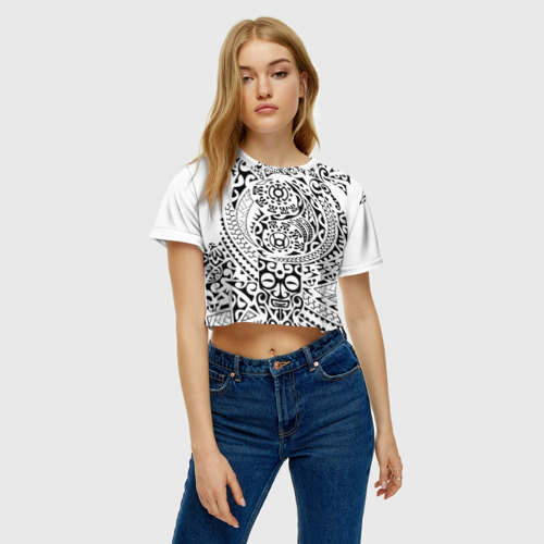 Женская футболка Crop-top 3D Узор на белом, цвет 3D печать - фото 3