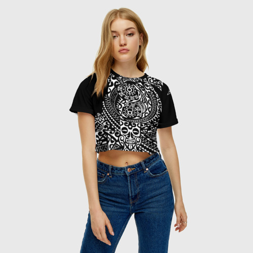 Женская футболка Crop-top 3D Узор на черном - фото 4