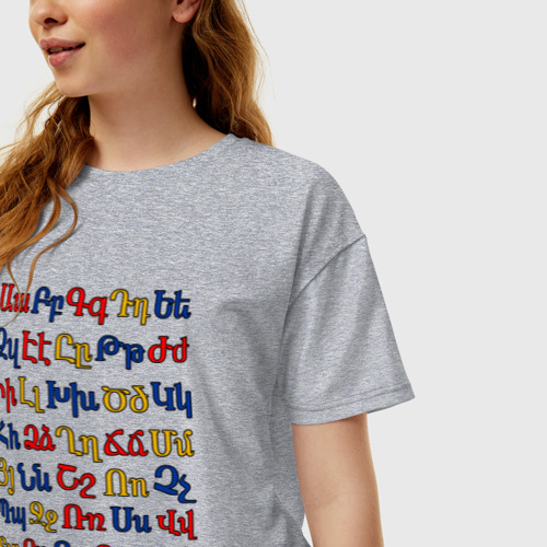 Женская футболка хлопок Oversize Армянский алфавит, цвет меланж - фото 3