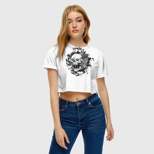 Женская футболка Crop-top 3D Череп, цвет 3D печать - фото 3