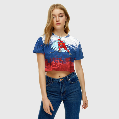 Женская футболка Crop-top 3D Хоккей, цвет 3D печать - фото 3