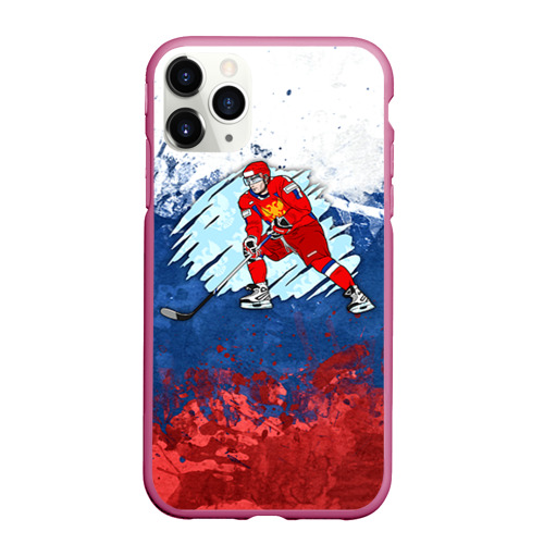 Чехол для iPhone 11 Pro Max матовый Хоккей, цвет малиновый