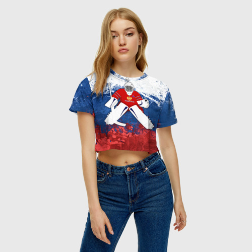 Женская футболка Crop-top 3D Хоккей 1, цвет 3D печать - фото 3