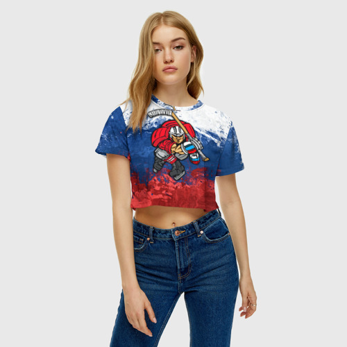 Женская футболка Crop-top 3D Хоккей 2, цвет 3D печать - фото 4