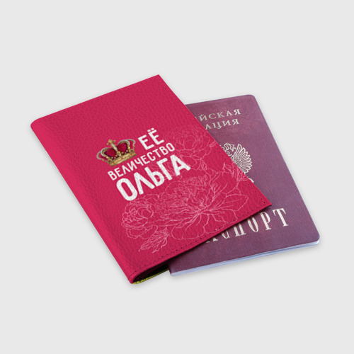 Обложка для паспорта матовая кожа Её величество Ольга, цвет желтый - фото 3