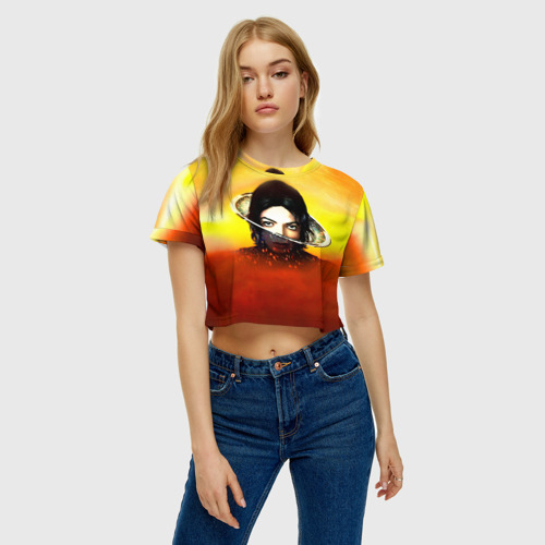 Женская футболка Crop-top 3D Michael Jackson, цвет 3D печать - фото 4