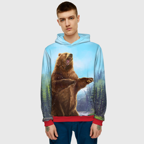 Мужская толстовка 3D Русский медведь, цвет красный - фото 3
