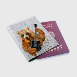 Обложка для паспорта матовая кожа Медведь с гитарой - фото 2