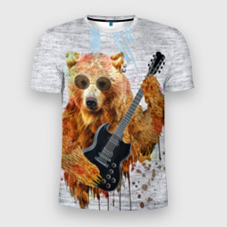 Мужская футболка 3D Slim Медведь с гитарой