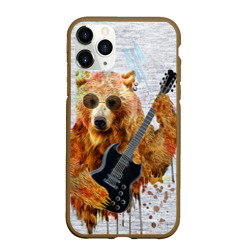 Чехол для iPhone 11 Pro Max матовый Медведь с гитарой