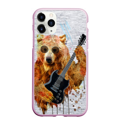 Чехол для iPhone 11 Pro Max матовый Медведь с гитарой
