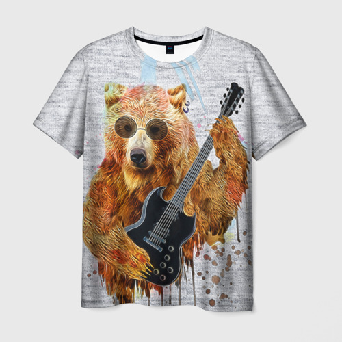 Мужская футболка 3D Медведь с гитарой, цвет 3D печать