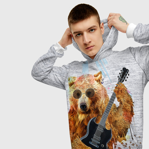 Мужская толстовка 3D Медведь с гитарой, цвет белый - фото 5