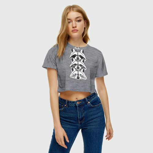 Женская футболка Crop-top 3D Еноты, цвет 3D печать - фото 3